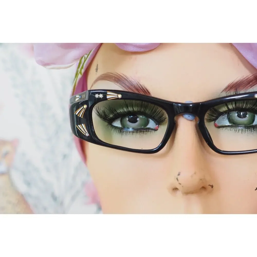 Vintage 1960s Cat Eye Rhinestones Eyeglasses France Rockabilly Pin Up Retro MCM